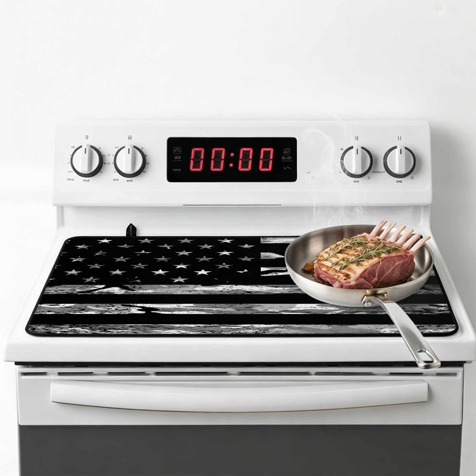 American Rustic Flag, Stove Top Cover for Electric Stove, Heat-proof & Non Slip Glass Top Stove Cover Protector, Independence Day USA Star Stripes Flag Kitchen Flat Cooktop Rubber Mat 24x21 Inches