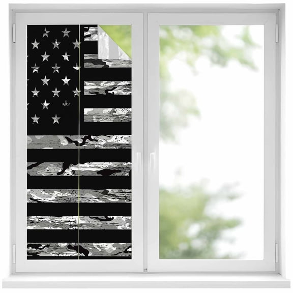 American Rustic Flag Window Privacy Film, Independence Day USA Star Stripes Flag Static Cling UV Sun Blocking Heat Control Window Tint, Non-Adhesive One Way Windows Privacy Cover 19.6''x39.3''