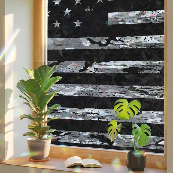 American Rustic Flag, Window Privacy Film Rainbow Static Cling Stain Glass Window Film for Glass Door, Decorative Sunroof Decal Sticker for Car 19.6"x39.3" Independence Day USA Star Stripes Flag