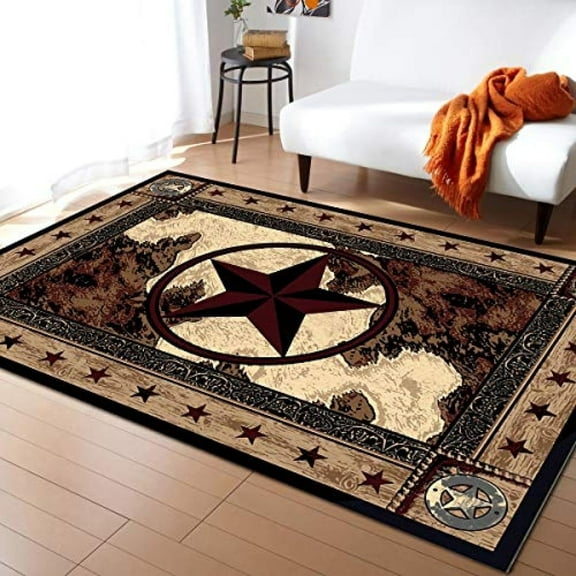 American Rustic Western Texas Star Living Room Carpet, Modern Brown Area Rug, Non-slip Ultra Soft Easy Clean Machine Washable Rug for Bedroom Farmhouse Entryway Hallway Office Multi-size selection