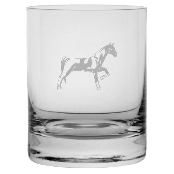 American Saddlebred Body - Alternate Horse Themed Etched 10.25oz Crystal Rocks Whisky Glass