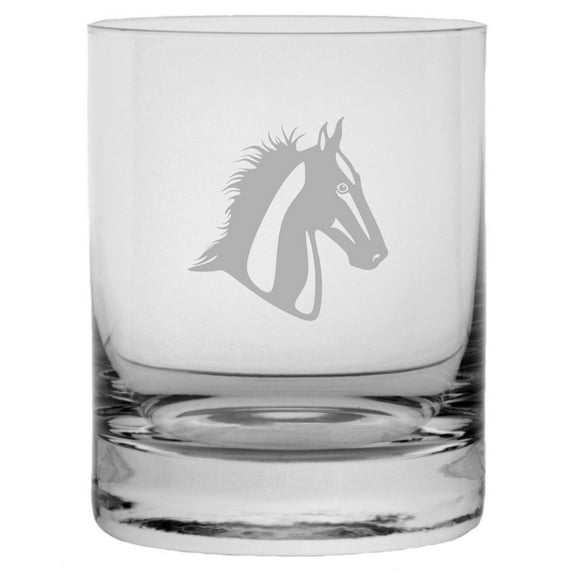 American Saddlebred Face Horse Themed Etched 10.25oz Crystal Rocks Whisky Glass