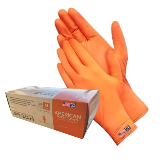 American Safety Glove Disposable Latex Natural Rubber Non-Allergy Biodegradable 7 MIL 1000CT Medium Orange
