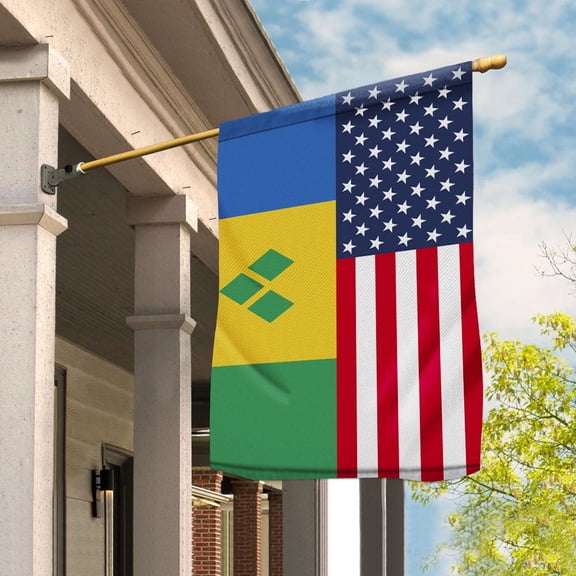 American Saint Vincent And The Grenadines Flag Vincentians Friendship U.S.A Memorial Day Patriotic For Garden Flag, Double-Sided Decorative Outdoor Flag, Polyester Yard Flag 12 x 18 in