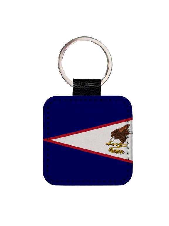 American Samoa Country Flag Faux Leather Square Keychain