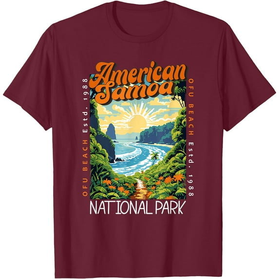 American Samoa National Park Retro Distressed Vintage Unisex T-Shirt for Men Women Kids Toddler,Maroon Color,Size 5XL
