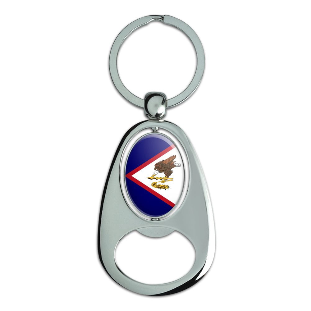 American Samoa US Territory Flag Keychain Chrome Metal Spinning Oval ...
