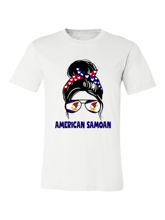 American Samoan American Samoa Flag Woman Hair Bun T-Shirt American Samoa Pride Sunglasses Graphic Tee, Cultural Gift Shirt