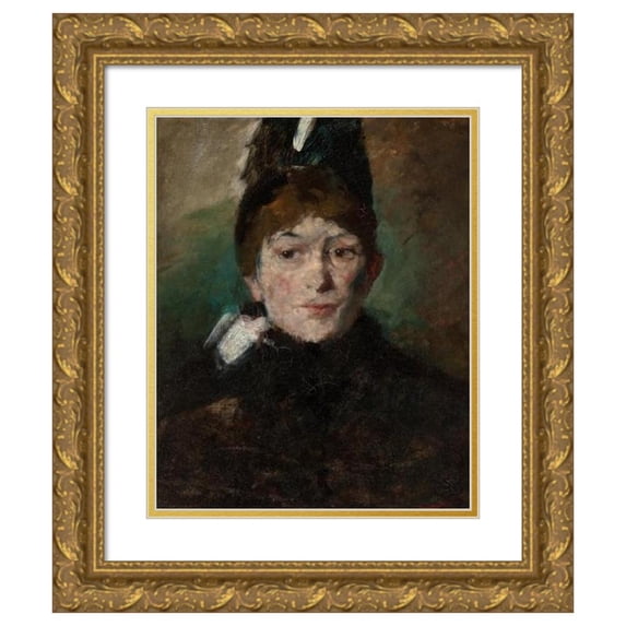American School 12x14 Gold Ornate Wood Frame and Double Matted Museum Art Print Titled - Portrait of a Lady (19th Century)