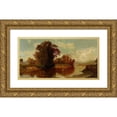 thumbnail image 1 of American School 24x14 Gold Ornate Framed and Double Matted Museum Art Print Titled - River Vista with Covered Bridge (19th Century), 1 of 4