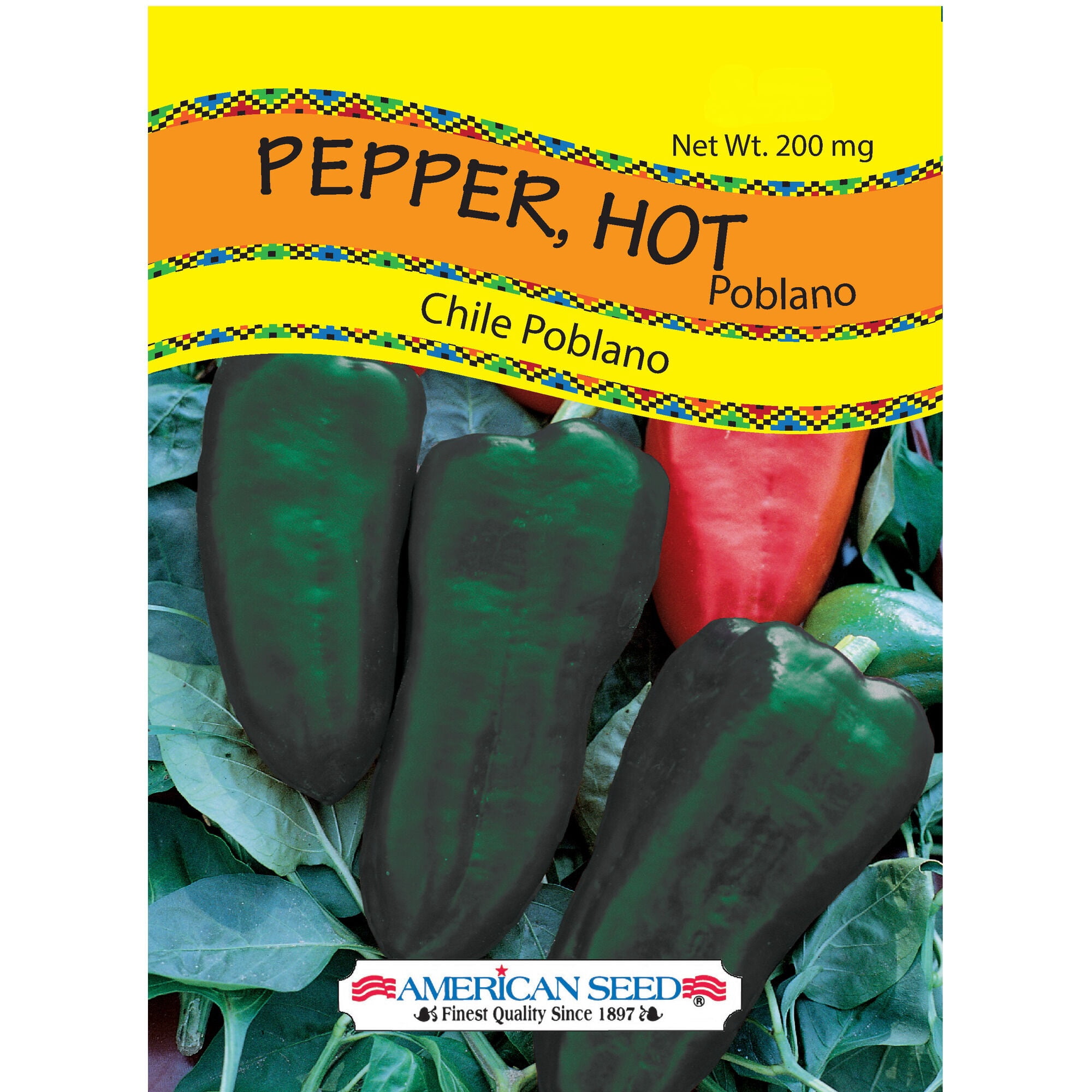 American Seed Pepper Poblano Annual Vegetable Seeds Full Sun