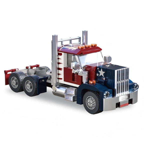 American Semi Truck Building Blocks Set 268PCS Classic Truck Cab Model Red White Blue Design Vehicle Collectible DIY Construction Kit Display Decor