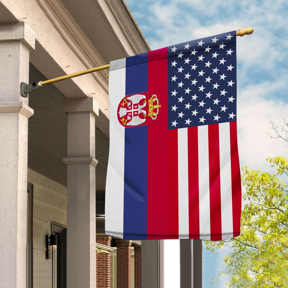 American Serbia Flag Serbian Friendship U.S.A Memorial Day Patriotic For Garden Flag (11.5x17.5) Double Sided-USA Flags Premium Polyester-Decorative Indoor Outdoor Flag
