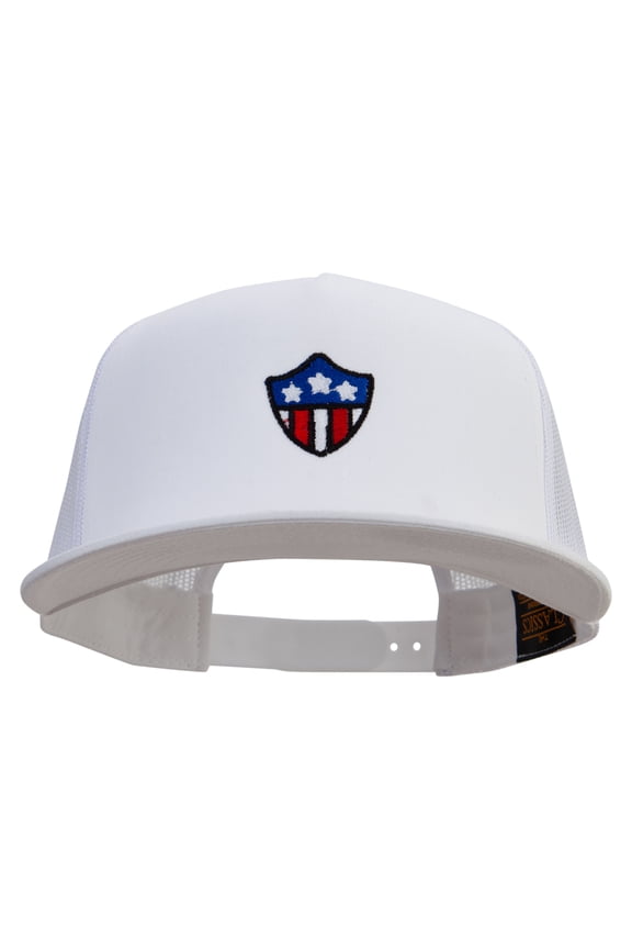 American Shield 5 Panel Mesh Trucker Snapback Cap - White OSFM