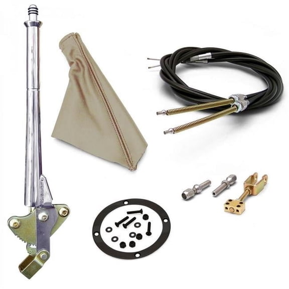 American Shifter  16 in. Transmission Mount Emergency Hand Brake Tan Boot, Black Ring & Cable Kit