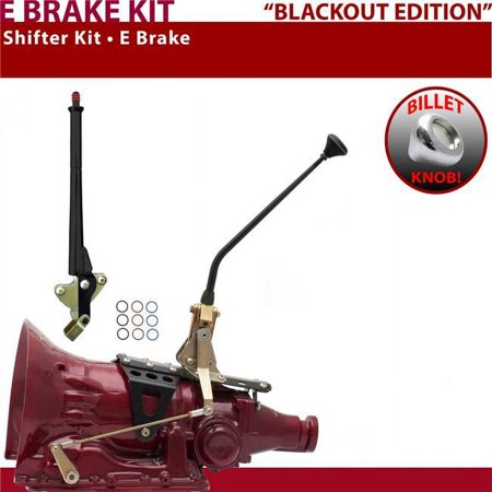 American Shifter 2004R Shifter Kit Black 12 in. E Brake Push Button 11 in. Handle Billet Knob for F1753