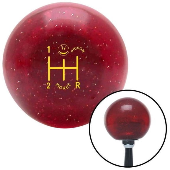 American Shifter 282847 Yellow 5 Speed Shift Pattern - Prison Ticket Red Metal Flake Shift Knob with M16 x 1.5
