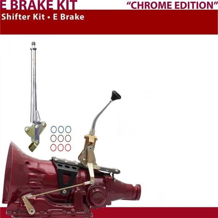 American Shifter 4L60E Shifter Kit 8 in. E Brake Chrome Push Button 11 in. Handle Ringed Knob for D5E86