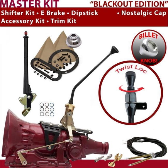 American Shifter 4L60E Shifter Kit Black 12 in. E Brake Cable Trim Kit Dipstick for F0F1A