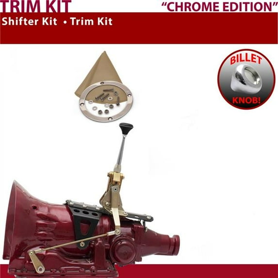 American Shifter 518 Shifter Kit Chrome 6 in. Trim Kit Push Button Tan Boot Billet Knob for EB25F