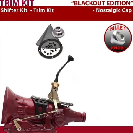 American Shifter 700R4 Shifter Kit Black 8 in. Trim Kit Push Button Cap Gray Boot Billet Knob for EDDD8