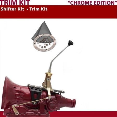 American Shifter AOD Shifter Kit 10 in. Trim Kit Chrome Push Button Gray Boot Ringed Knob for D75FF