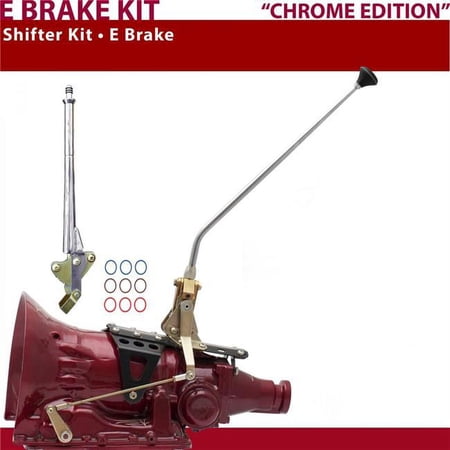 American Shifter AOD Shifter Kit 16 in. E Brake Chrome Dual Shift 11 in. Handle Ringed Knob for CEF12