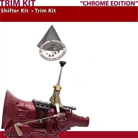 American Shifter AOD Shifter Kit 6 in. Trim Kit Chrome Push Button Gray Boot Ringed Knob for D4003