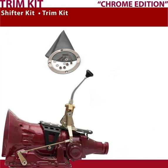 American Shifter AOD Shifter Kit 8 in. Trim Kit Chrome Push Button Gray Boot Ringed Knob for D5B01