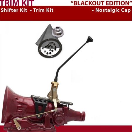 American Shifter AOD Shifter Kit Black 12 in. Trim Kit Push Button Cap Gray Boot Ringed Knob for D913A