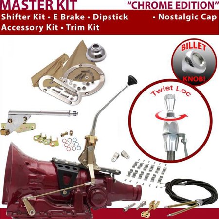 American Shifter AOD Shifter Kit Chrome 10 in. E Brake Cable Clamp Clevis Trim Kit Dipstick for EEFD3