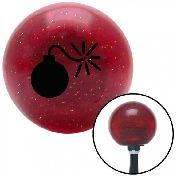 American Shifter 56532 Black Bomb with Fuse Lit Red Metal Flake Shift Knob with M16 x 1.5 Insert Shifter