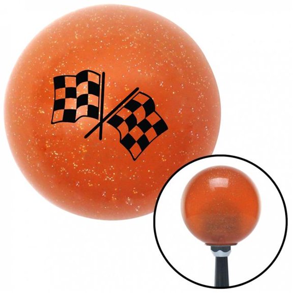 American Shifter 36784 Black Dual Checkered Flags Orange Metal Flake Shift Knob with M16 x 1.5 Insert Auto