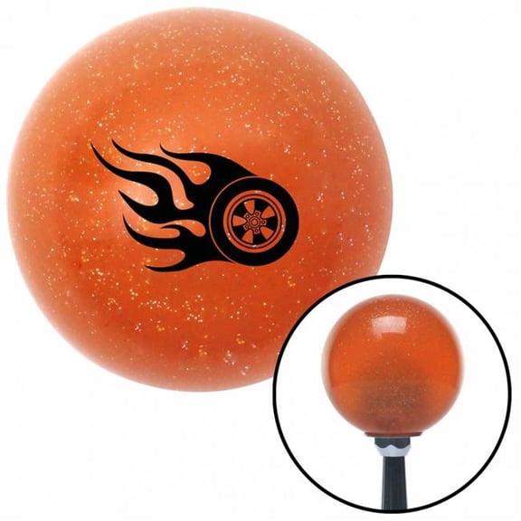 American Shifter 37362 Black Flaming Wheel Orange Metal Flake Shift Knob with M16 x 1.5 Insert Shifter