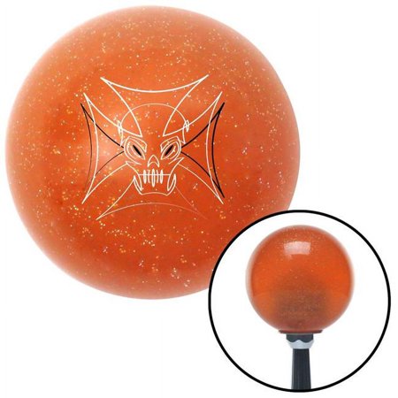 American Shifter 150600 Black & White Pinstripe Skull 2 Orange Metal Flake Shift Knob with M16 x 1.5 Insert Brody