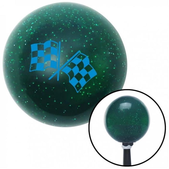 American Shifter 60320 Blue 2 Checkered Race Flags Green Metal Flake Shift Knob with M16 x 1.5 Insert Auto