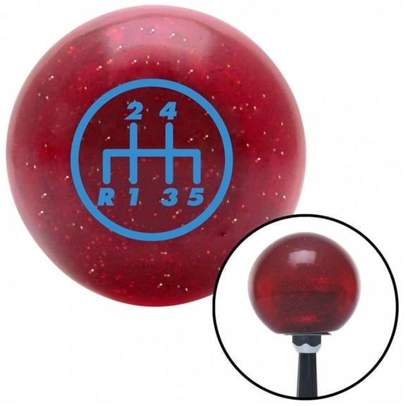 American Shifter 46602 Blue 5 Speed Shift Pattern - 5DR-RDL Red Metal Flake Shift Knob - M16 x 1.5 Insert