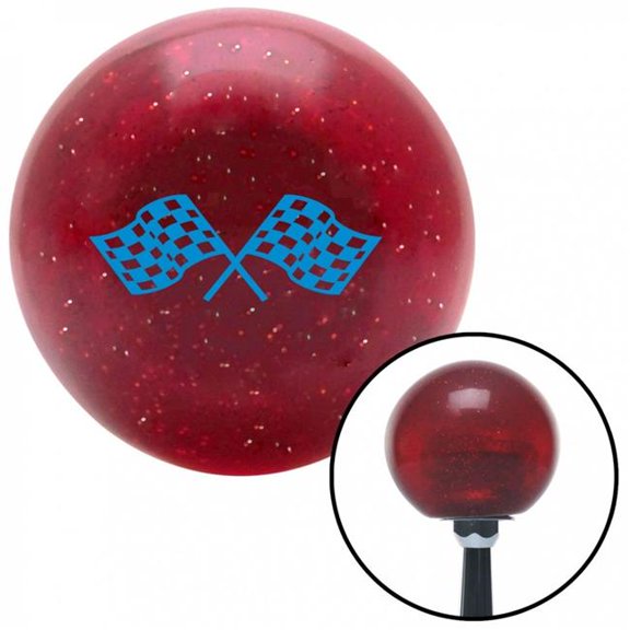 American Shifter 55855 Blue Dual Racing Flags Red Metal Flake Shift Knob with M16 x 1.5 Insert Shifter