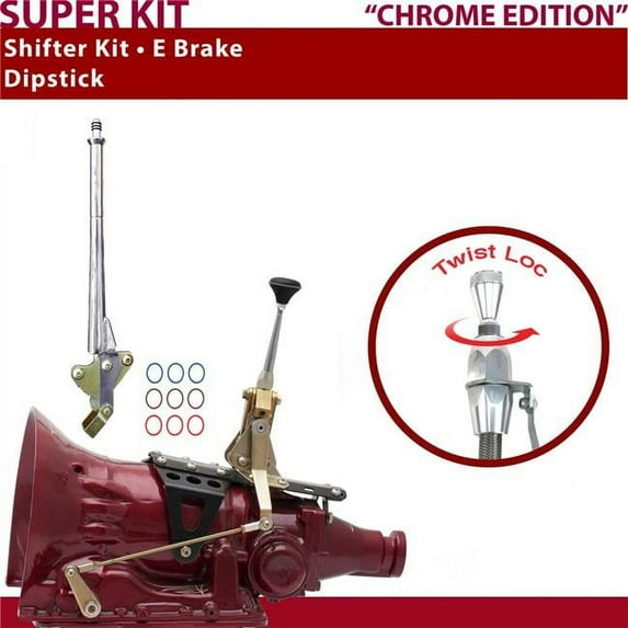 American Shifter FMX Shifter Kit 6 in. E Brake Dipstick Chrome Push Button 11 Handle Ringed Knob for D3E4F
