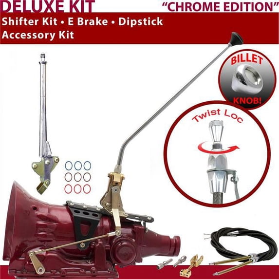American Shifter C4 Shifter Kit Chrome 23 in. E Brake Cable Dipstick for F8365