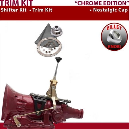 American Shifter FMX Shifter Kit Chrome 6 in. Trim Kit Push Button Cap Gray Boot Billet Knob for EB7DB