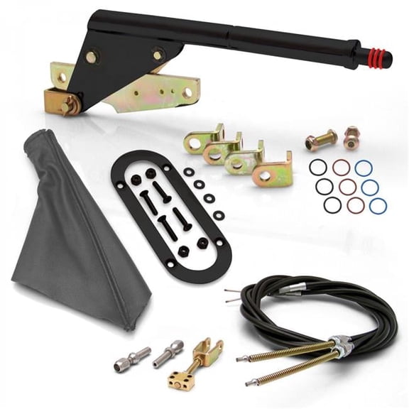 American Shifter Floor Mount Black Emergency Parking Brake Grey Boot, Black Ring & Cable Kit