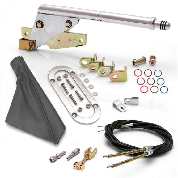 American Shifter  Floor Mount E-Brake Handle Grey Boot, Chrome Ring & Cable Kit for Ford Clevis