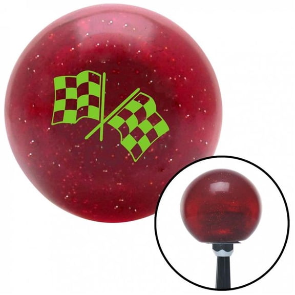 American Shifter 55872 Green 2 Checkered Race Flags Red Metal Flake Shift Knob with M16 x 1.5 Insert Auto
