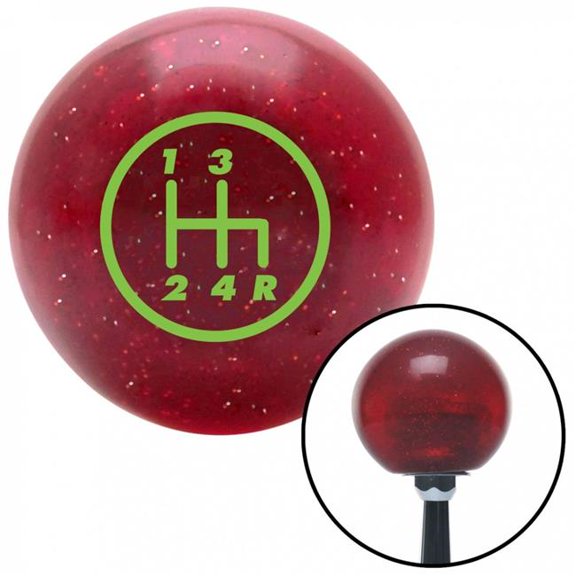 American Shifter 46522 Green 4 Speed Shift Pattern - 4RDR Red Metal Flake Shift Knob with M16 x 1.5 Insert