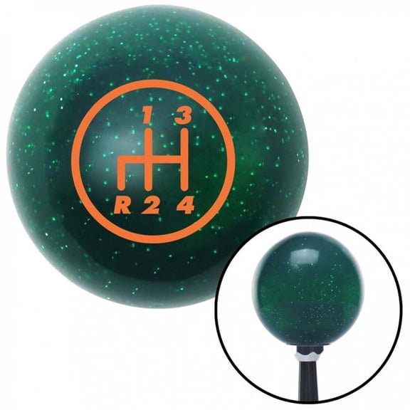 American Shifter 60456 Orange 4 Speed Shift Pattern - 4RDL Green Metal Flake Shift Knob - M16 x 1.5 Insert