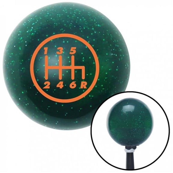 American Shifter 60702 Orange 6 Speed Shift Pattern - 6RDR Green Metal Flake Shift Knob - M16 x 1.5 Insert