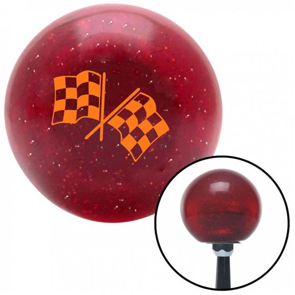 American Shifter 54598 Orange Checkered Flags Red Metal Flake Shift Knob with M16 x 1.5 Insert Shifter