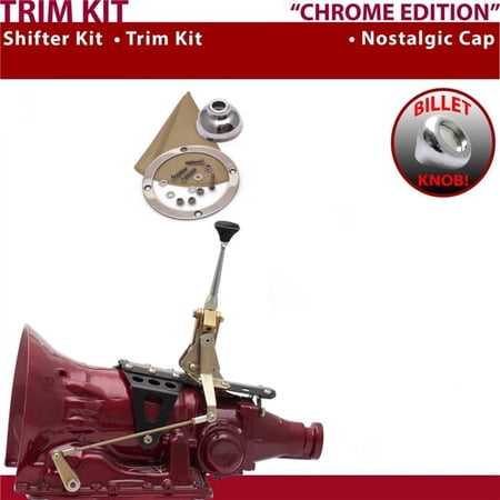 American Shifter PG Shifter Kit Chrome 6 in. Trim Kit Push Button Cap Tan Boot Billet Knob for EC94F