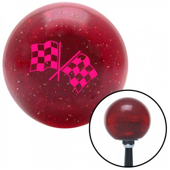 American Shifter 55874 Pink 2 Checkered Race Flags Red Metal Flake Shift Knob with M16 x 1.5 Insert Auto